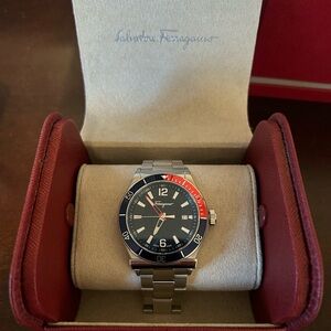 Salvatore Ferragamo Men's Watch with Red and Blue Bezel 44mm